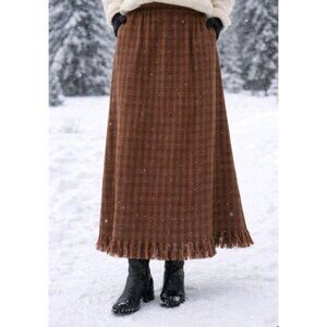 Prophecy Plaid Fringe Lightweight School Work Church Maxi Skirt Size 12 Brown